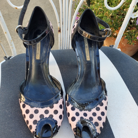 Via Spiga Pink and Black Polka Dot Heels - Picture 1 of 11
